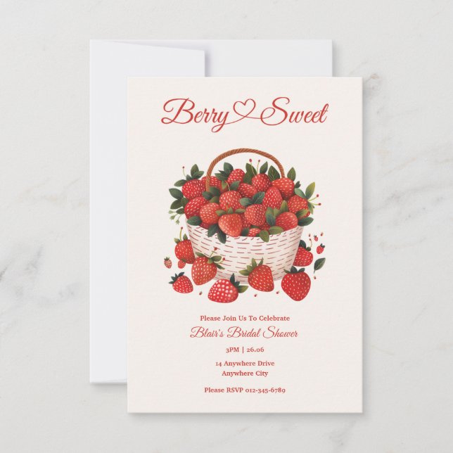 Strawberry Bridal Shower Garden Party Invitation (Front)