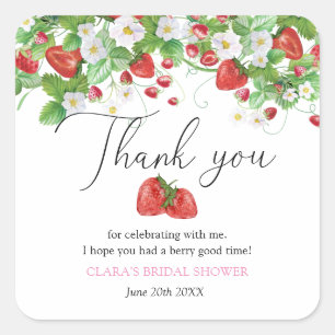 Strawberry Bridal Shower Square Sticker