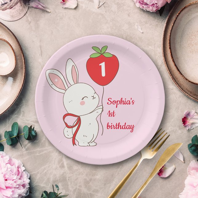 Strawberry Bunny Birthday Paper Plates (Creator Uploaded)