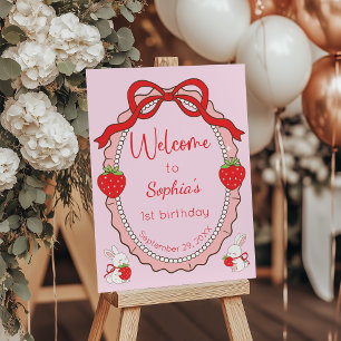 Strawberry Bunny Birthday Photo Welcome Sign