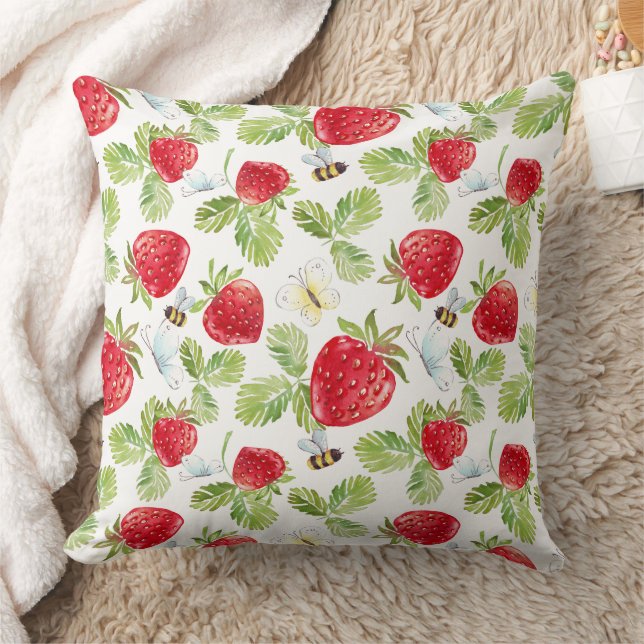 Strawberry Buzz 20x20 Throw Pillow (Blanket)
