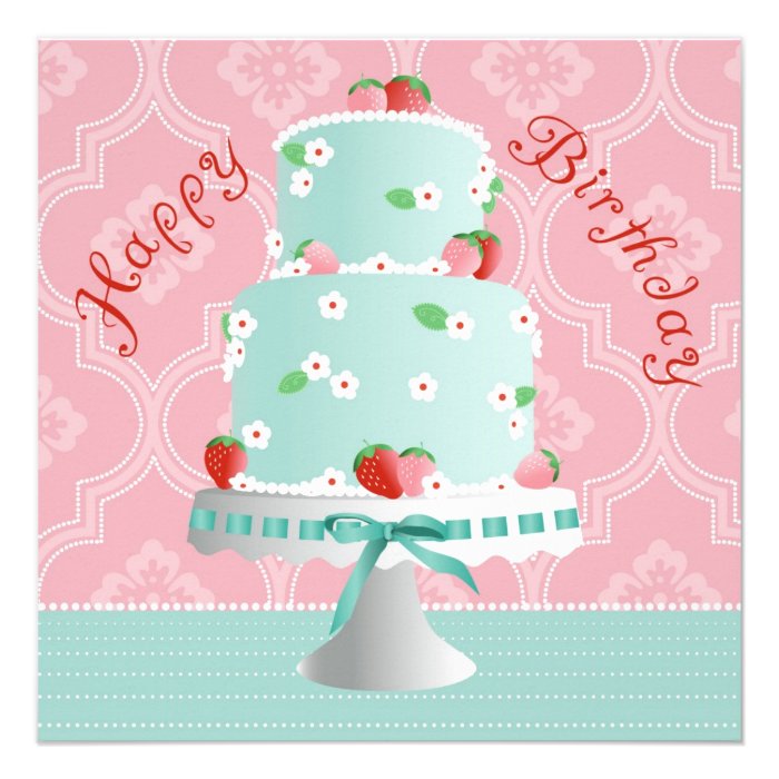 Strawberry Cake Birthday Custom Invitations