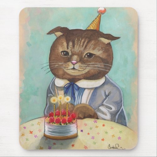 Strawberry Cake Birthday Kitty Mouse Pad