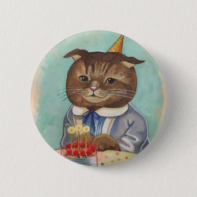 Strawberry Cake Birthday Kitty Pinback Button (Front)