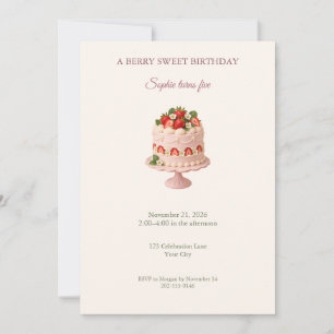 Strawberry Cake Birthday Party Invitation