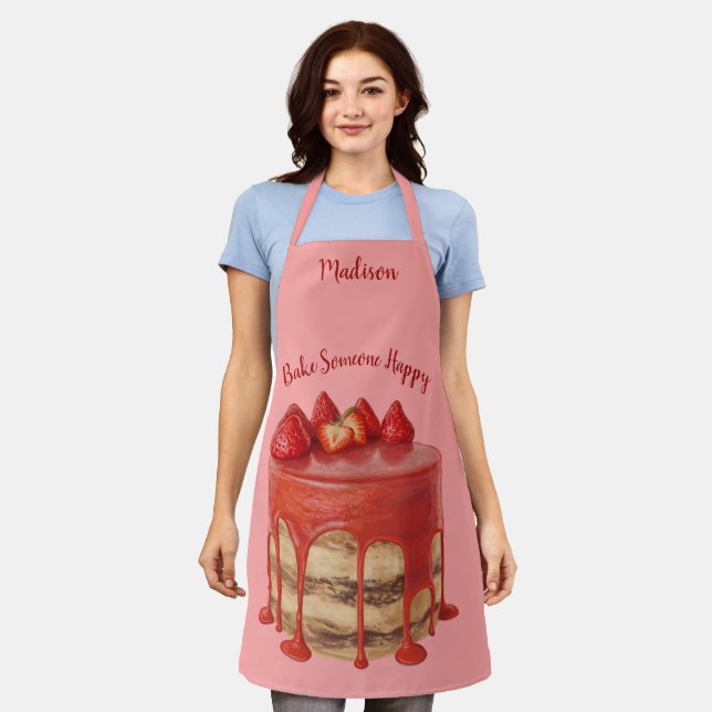 Strawberry Cake custom name & text apron (Worn)