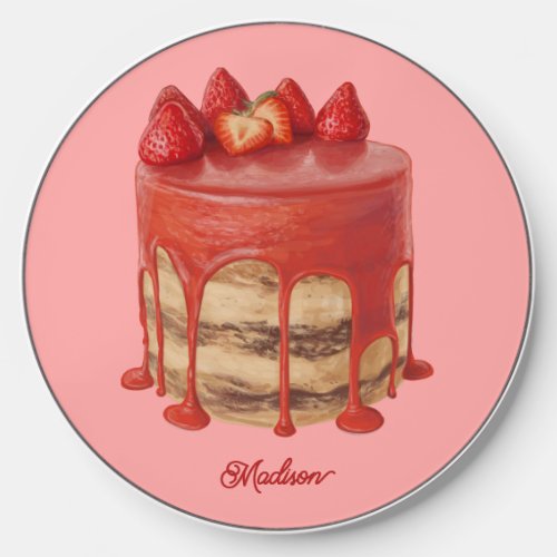 Strawberry Cake custom name Wireless Charger