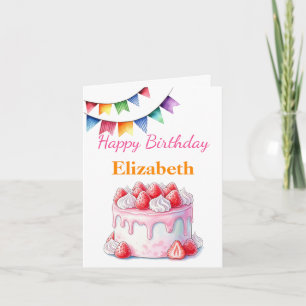Strawberry Cake Customizable Name & Text Birthday Card