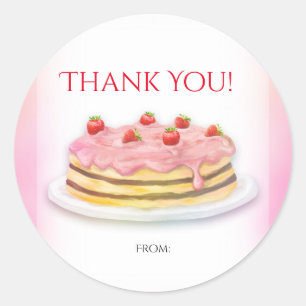 Strawberry Cake Pink Birthday Party Favor Classic Round Sticker