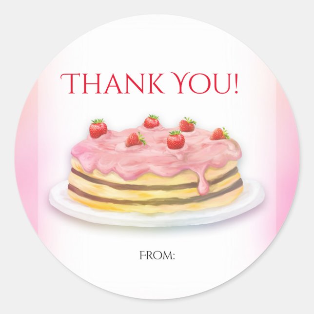 Strawberry Cake Pink Birthday Party Favor Classic Round Sticker (Front)