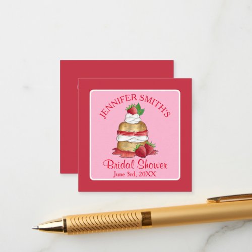 Strawberry Cake Shortcake Bridal Shower Birthday Enclosure Card