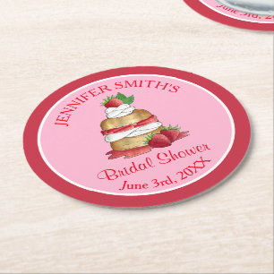 Strawberry Cake Shortcake Bridal Shower Birthday Round Paper Coaster
