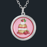 Strawberry Cake Shortcake Bridal Shower Birthday Silver Plated Necklace<br><div class="desc">Design features an original marker illustration of a classic strawberry short cake dessert. A popular summertime treat in both the US and the UK, this dish features a sweet shortcake biscuit topped with juicy strawberries and whipped cream, with a whole strawberry and fresh mint leaves on the top. Ideal for...</div>