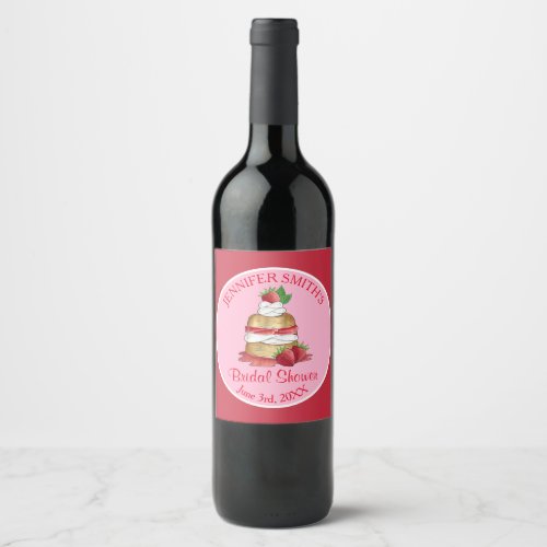 Strawberry Cake Shortcake Bridal Shower Birthday Wine Label