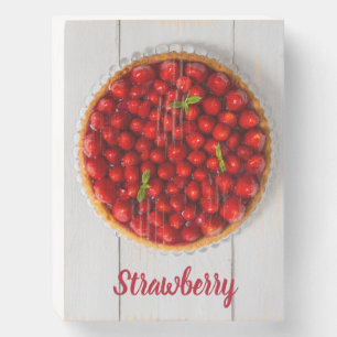 Strawberry cake with mint on white wood wooden box sign