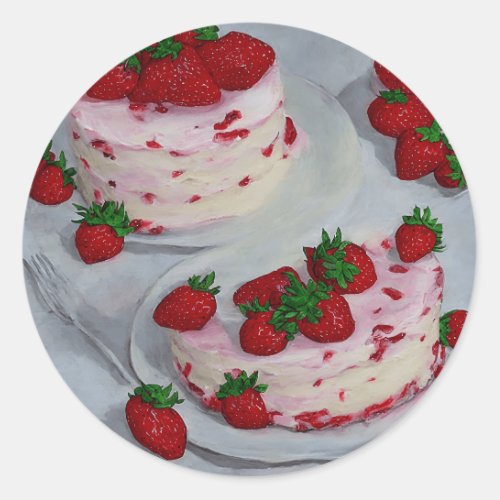 Strawberry cakes  classic round sticker