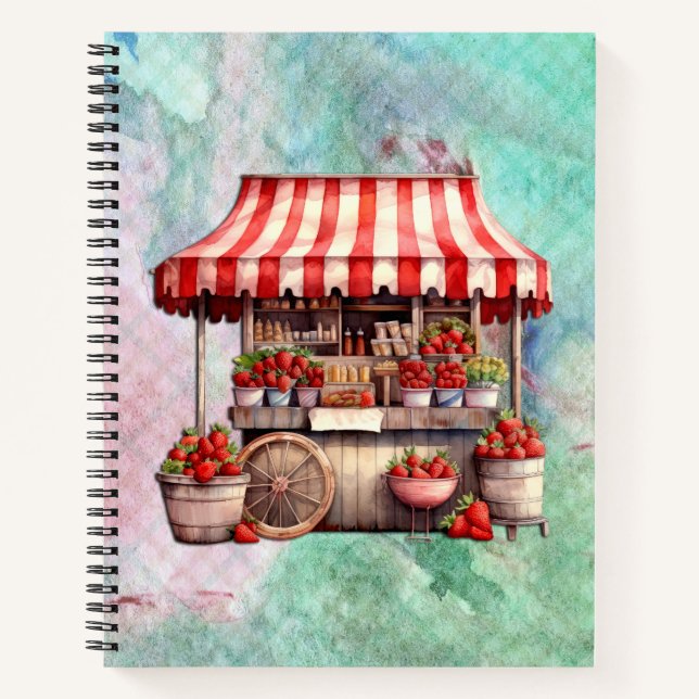 Strawberry Cart Watercolor  Notebook (Front)