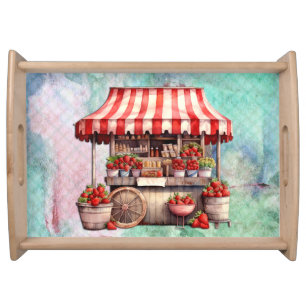 Strawberry Cart Watercolor Serving Tray
