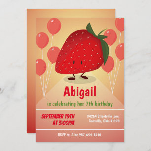 Strawberry Cartoon Birthday Invitation