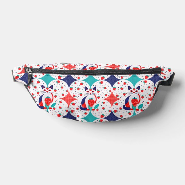 Strawberry Cat blue and red Fanny Pack (Lay Down)
