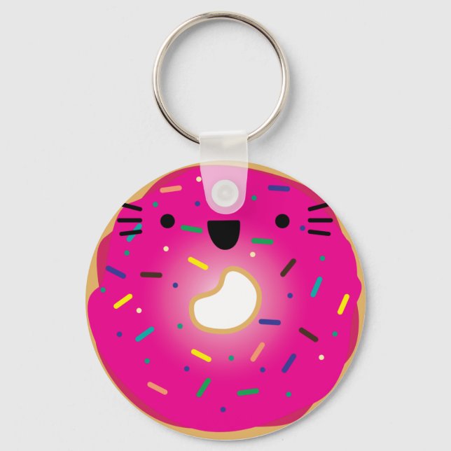 Strawberry Cat Donut Keychain Stretched (Front)