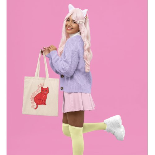 Strawberry cat kids pink cats cute stylish  tote bag