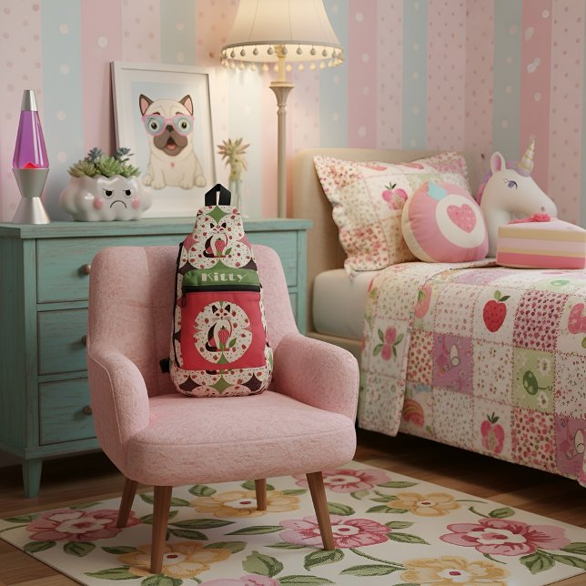 Strawberry Cat Retro Pattern Sling Bag (Creator Uploaded)