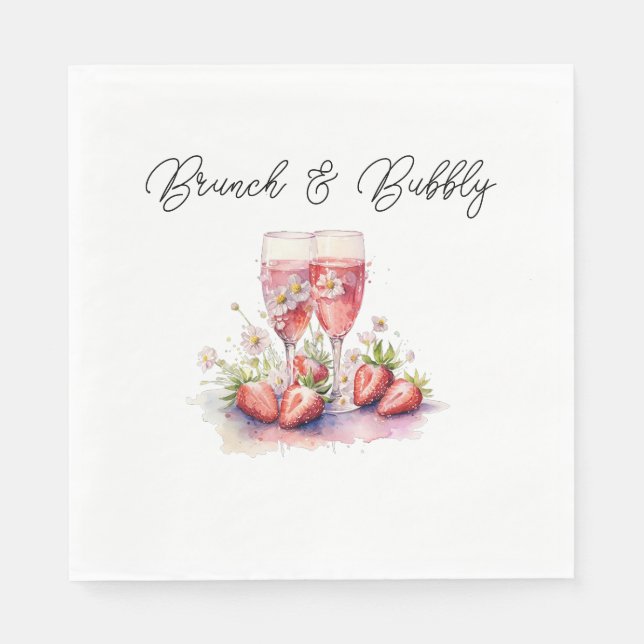 Strawberry Champagne Floral Bridal Shower Paper Napkins (Front)