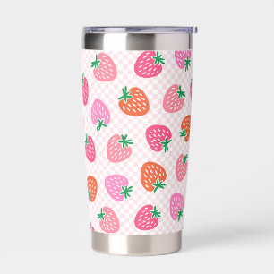 Strawberry Checks & Argyle Christmas Pink Green Insulated Tumbler