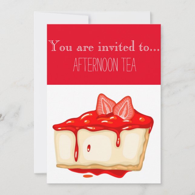 Strawberry cheesecake afternoon tea party invitation (Front)