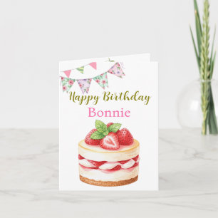 Strawberry Cheesecake Custom Name & Text Birthday Card