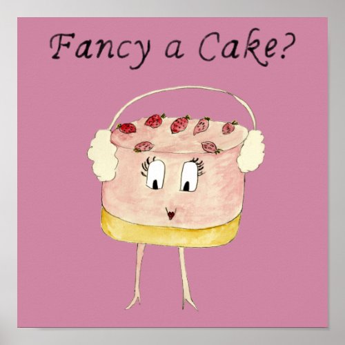 Strawberry Cheesecake  Funny Illustration Slogan Poster