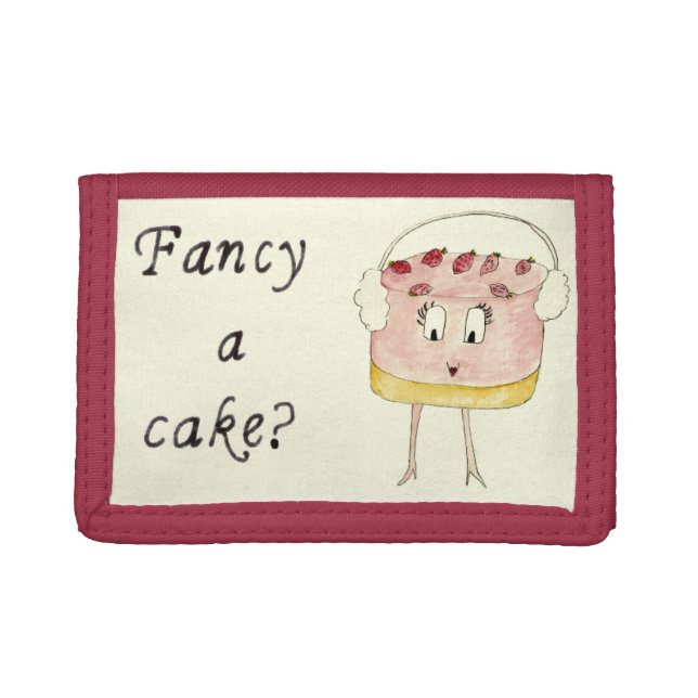 Strawberry Cheesecake Funny Slogan Fancy a Cake Trifold Wallet (Front)