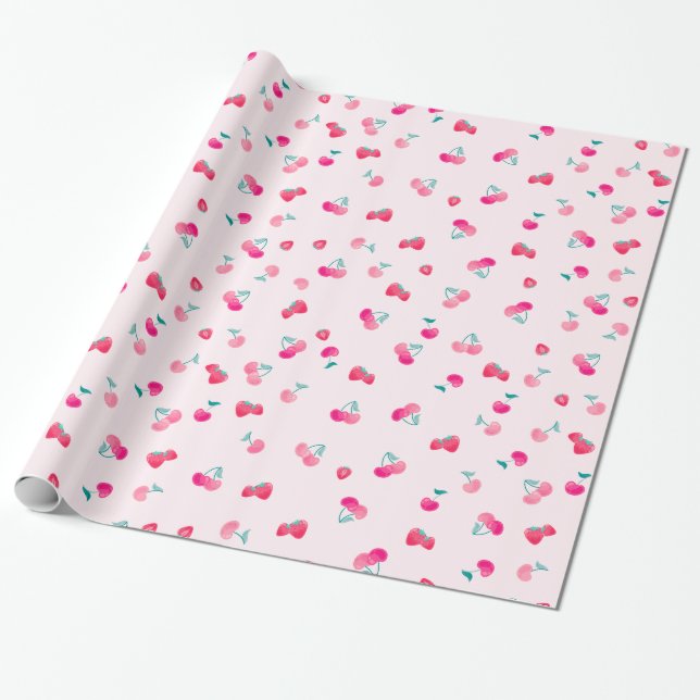 Strawberry Cherry Pattern Wrapping Paper (Unrolled)