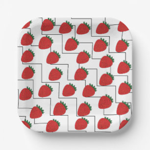 Strawberry Chevron Stripes Party Paper Plates