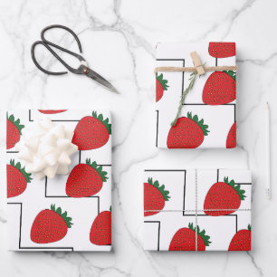 Strawberry Chevron Stripes Wrapping Paper Sheets