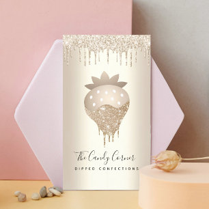 Strawberry Chocolate Confection Gold Glitter Drips Business Card