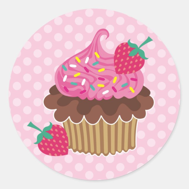 Strawberry & Chocolate Cupcake Classic Round Sticker (Front)