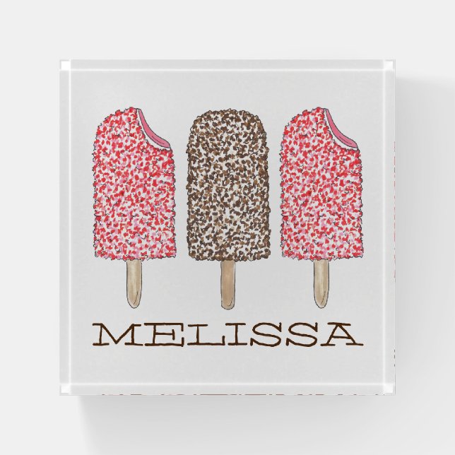 Strawberry Chocolate Eclair Ice Cream Popsicles Paperweight (Front)