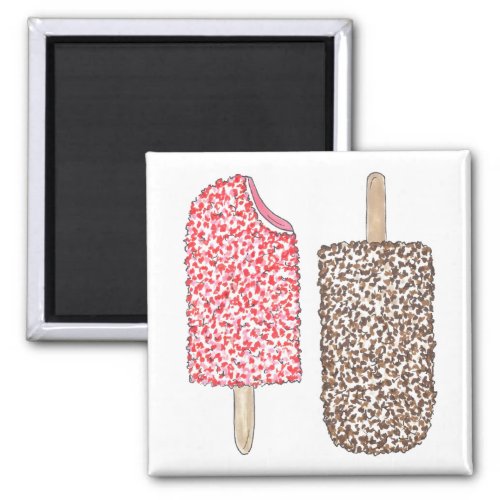 Strawberry Chocolate Ice Cream Popsicles Kitchen Magnet