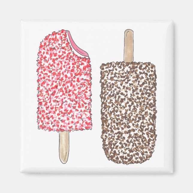 Strawberry Chocolate Ice Cream Popsicles Kitchen Magnet (Front)