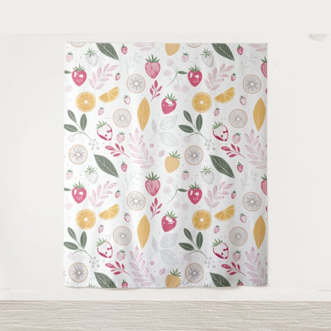 Strawberry Citrus Botanical Wall Tapestry (Front)