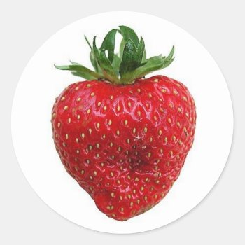 Strawberry Classic Round Sticker by sharpcreations at Zazzle