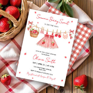 Strawberry Clothesline Berry Sweet Baby Invitation