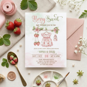Strawberry Clothesline Girl Baby Shower   Invitation