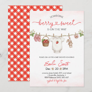Strawberry clothesline Girl Baby shower  Invitation