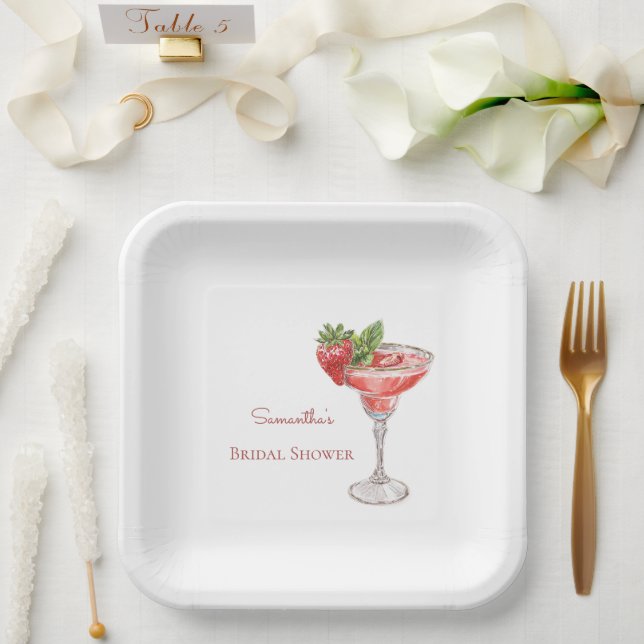 Strawberry Cocktail Drinks Bridal Shower Paper Plates (Wedding)