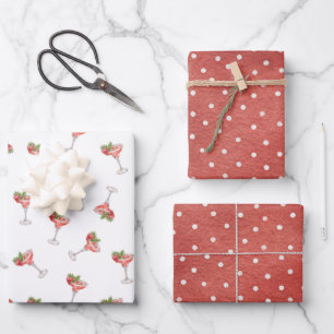 Strawberry Cocktail Drinks Red Dots Bridal Shower Wrapping Paper Sheets