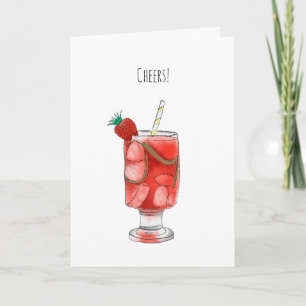 Strawberry Cocktail Illustrated Watercolour Card