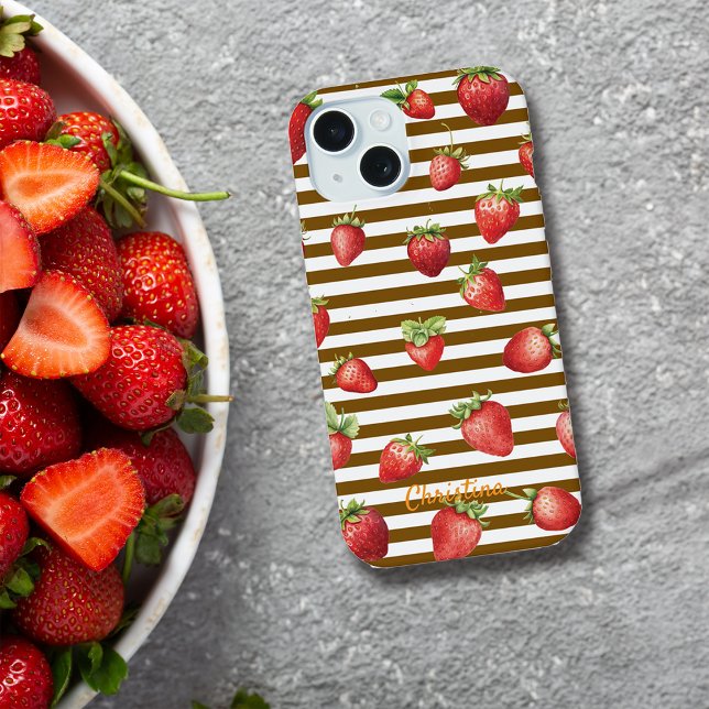 Strawberry Cocoa Stripes Personalize Iphone Case (Creator Uploaded)